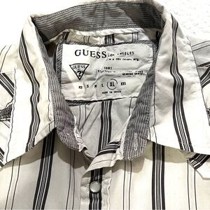 Guess Vintage Denim & Dry Goods Mens Black and White Striped Western Shirt